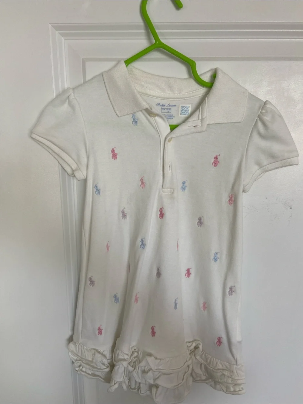 Ralph Lauren White Girls Polo Dress with Pastel Pony Embroidery